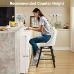 Lot de 2 tabourets de bar modernes pivotants, Chaises de bar de hauteur comptoir de 66 cm avec dossier et pieds en bois, Tabourets de bar rembourrés pour cuisine, salle à manger