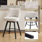 Lot de 2 tabourets de bar modernes pivotants, Chaises de bar de hauteur comptoir de 66 cm avec dossier et pieds en bois, Tabourets de bar rembourrés pour cuisine, salle à manger