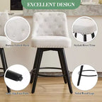 Lot de 2 tabourets de bar modernes pivotants, Chaises de bar de hauteur comptoir de 66 cm avec dossier et pieds en bois, Tabourets de bar rembourrés pour cuisine, salle à manger