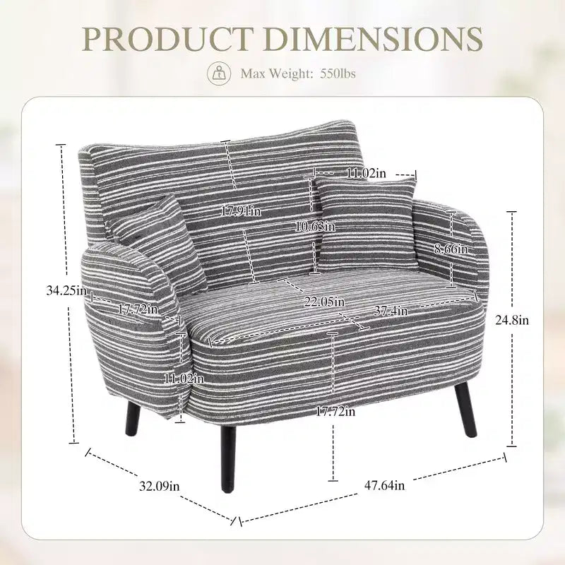 Fauteuil simple Okak Modern Color Mixing Boucle avec accoudoirs et oreillers, Canapé-lit profond avec rangement pour chambre et appartements