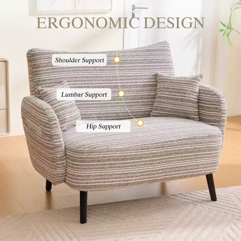 Fauteuil simple Okak Modern Color Mixing Boucle avec accoudoirs et oreillers, Canapé-lit profond avec rangement pour chambre et appartements