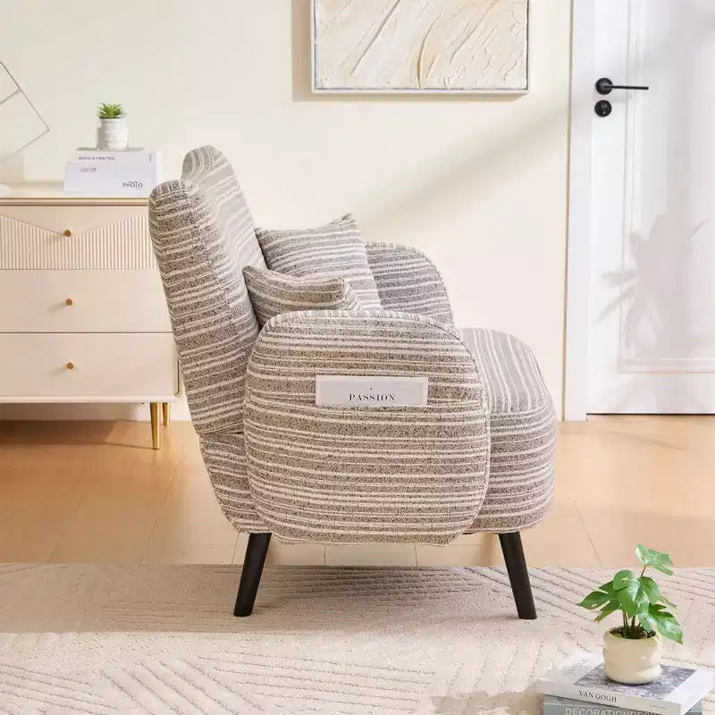 Fauteuil simple Okak Modern Color Mixing Boucle avec accoudoirs et oreillers, Canapé-lit profond avec rangement pour chambre et appartements