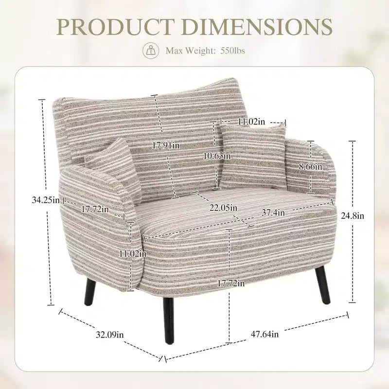 Fauteuil simple Okak Modern Color Mixing Boucle avec accoudoirs et oreillers, Canapé-lit profond avec rangement pour chambre et appartements
