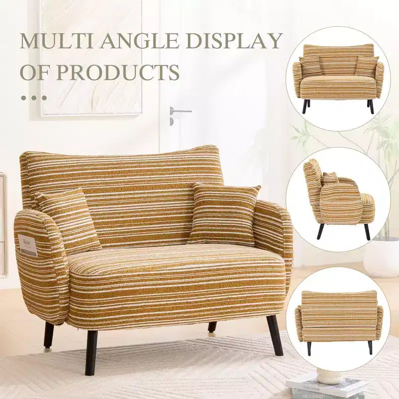 Fauteuil simple Okak Modern Color Mixing Boucle avec accoudoirs et oreillers, Canapé-lit profond avec rangement pour chambre et appartements