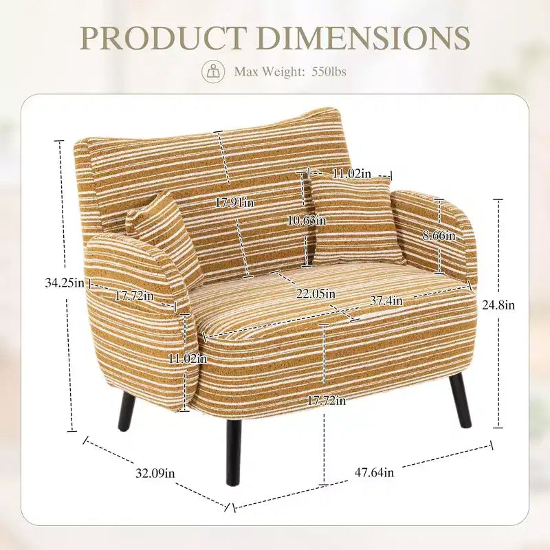 Fauteuil simple Okak Modern Color Mixing Boucle avec accoudoirs et oreillers, Canapé-lit profond avec rangement pour chambre et appartements