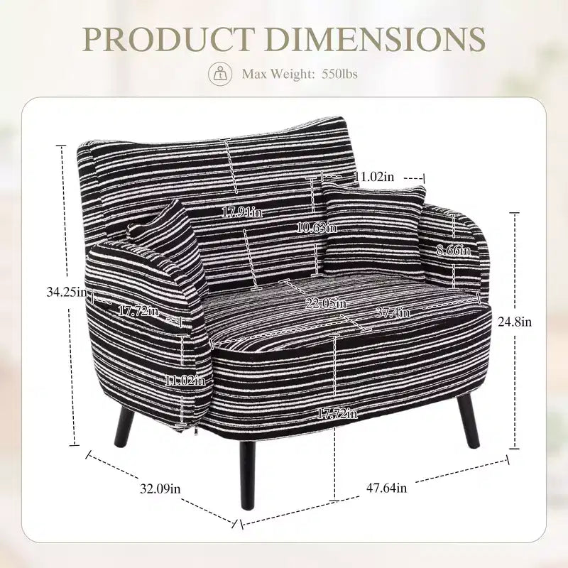 Fauteuil simple Okak Modern Color Mixing Boucle avec accoudoirs et oreillers, Canapé-lit profond avec rangement pour chambre et appartements