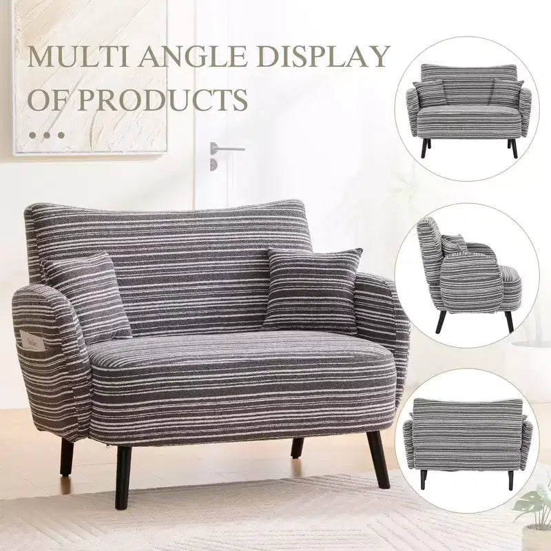 Fauteuil simple Okak Modern Color Mixing Boucle avec accoudoirs et oreillers, Canapé-lit profond avec rangement pour chambre et appartements