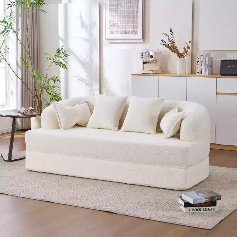 Canapé-lit pliable moderne sans cadre 2 en 1 Okak avec 4 oreillers, canapé-lit futon en tissu chenille pour salon, appartement