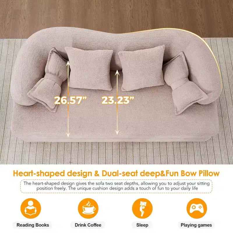 Canapé-lit pliable moderne sans cadre 2 en 1 Okak avec 4 oreillers, canapé-lit futon en tissu chenille pour salon, appartement