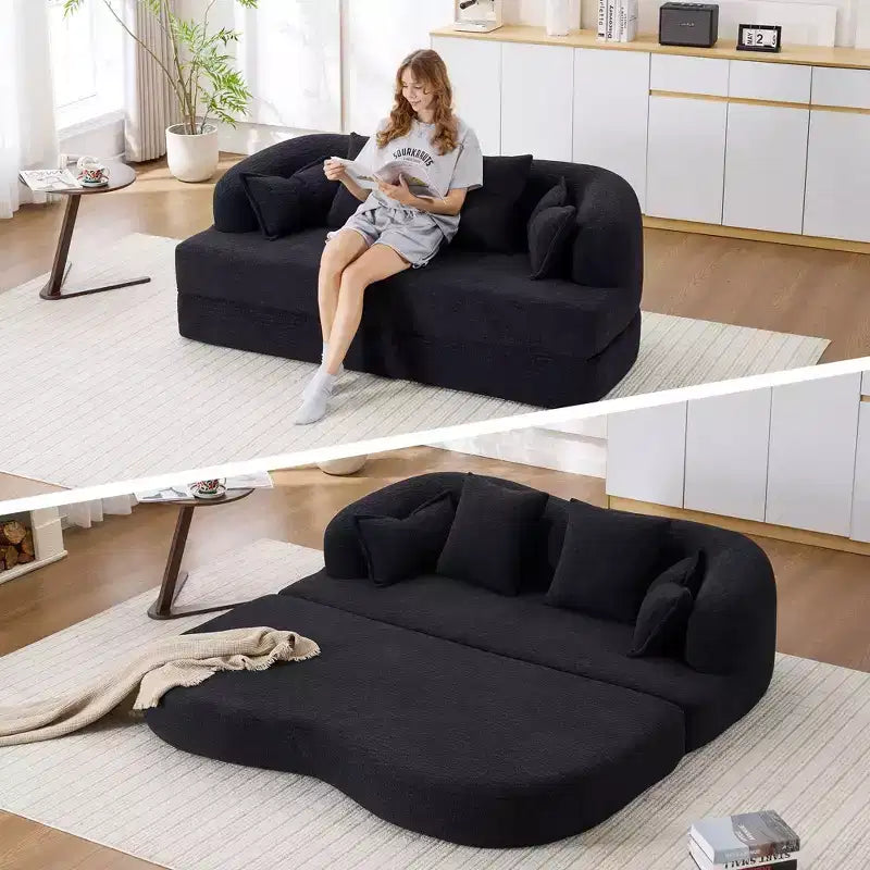 Canapé-lit pliable moderne sans cadre 2 en 1 Okak avec 4 oreillers, canapé-lit futon en tissu chenille pour salon, appartement