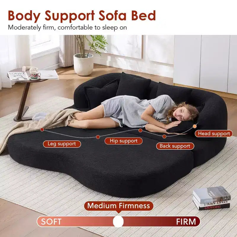 Canapé-lit pliable moderne sans cadre 2 en 1 Okak avec 4 oreillers, canapé-lit futon en tissu chenille pour salon, appartement