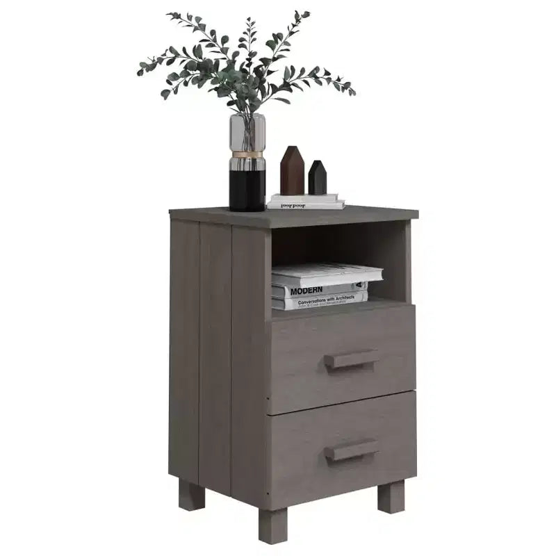 Table de chevet en pin massif gris clair - Meuble de chevet moyen