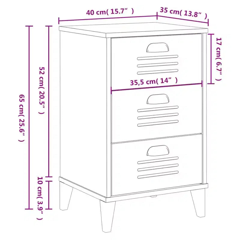 Table de chevet Blanc Bois d'ingénierie, poignées en plastique Petite
