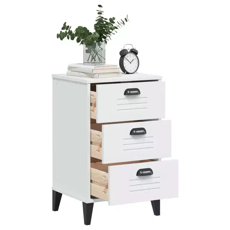 Table de chevet Blanc Bois d'ingénierie, poignées en plastique Petite