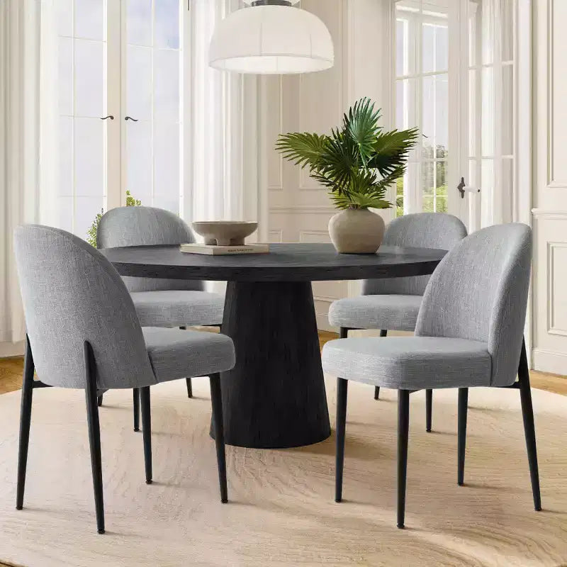 Lot de 4 chaises de salle à manger capitonnées sans accoudoirs, chaises d'appoint en tissu mélangé lin avec pieds en métal, chaises de salle à manger de cuisine modernes - Panipeachy