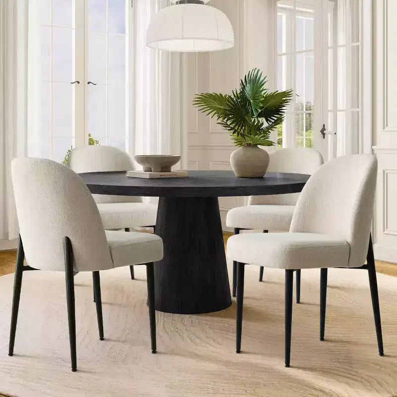 Lot de 4 chaises de salle à manger capitonnées sans accoudoirs, chaises d'appoint en tissu mélangé lin avec pieds en métal, chaises de salle à manger de cuisine modernes - Panipeachy