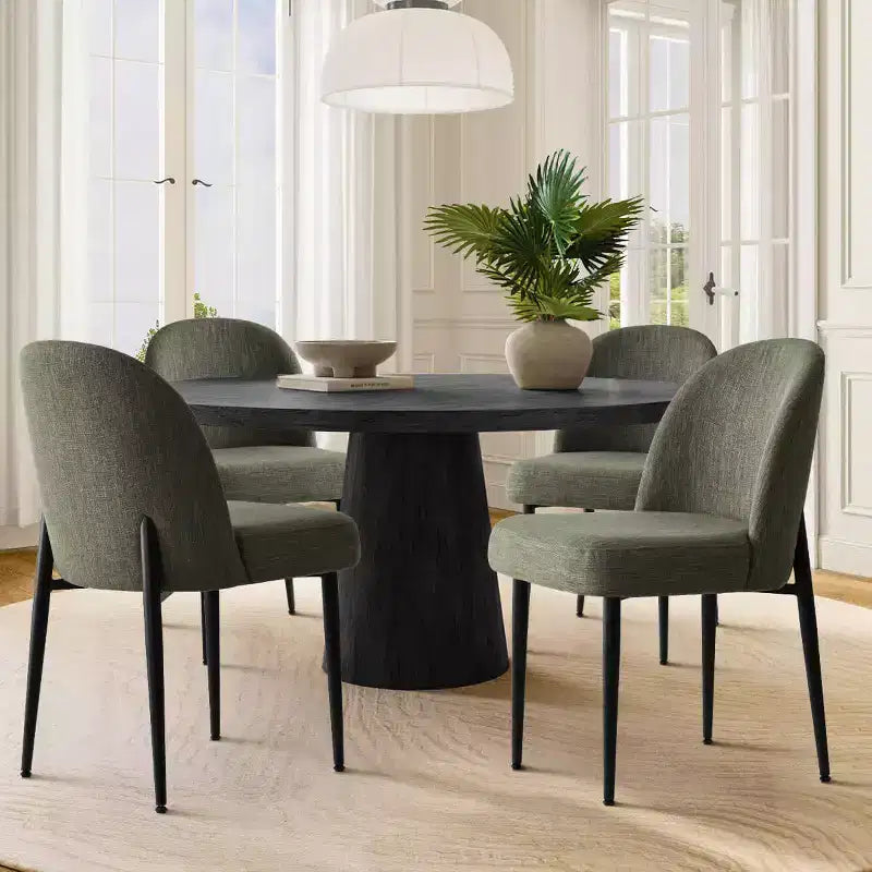 Lot de 4 chaises de salle à manger capitonnées sans accoudoirs, chaises d'appoint en tissu mélangé lin avec pieds en métal, chaises de salle à manger de cuisine modernes - Panipeachy