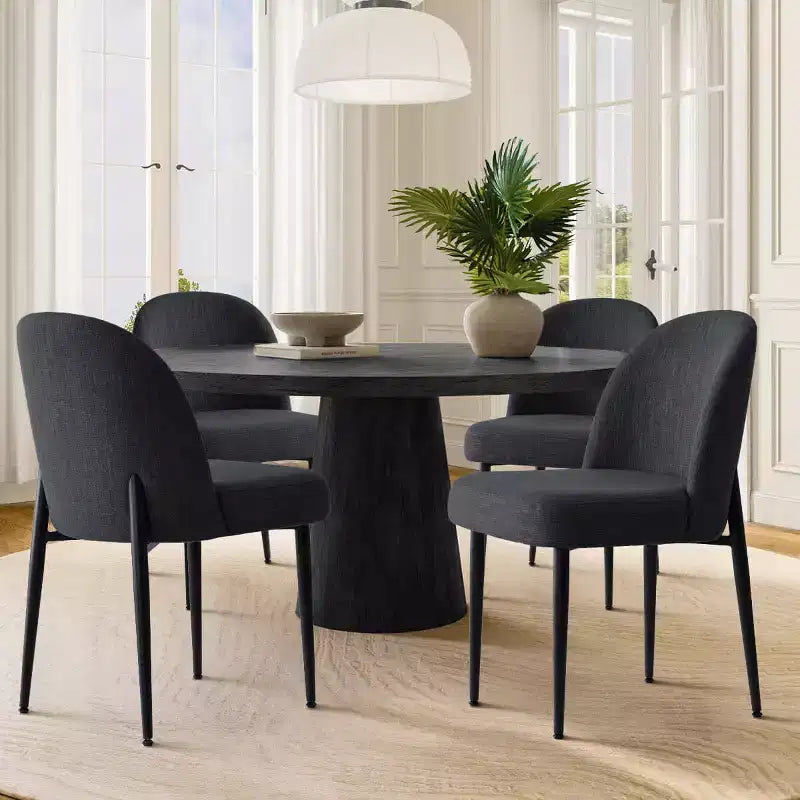 Lot de 4 chaises de salle à manger capitonnées sans accoudoirs, chaises d'appoint en tissu mélangé lin avec pieds en métal, chaises de salle à manger de cuisine modernes - Panipeachy