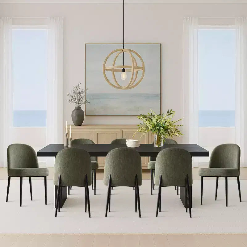 Lot de 8 chaises de salle à manger modernes en lin rembourrées, chaises d'appoint de cuisine sans accoudoirs avec pieds en métal noir pour salle à manger ou cuisine - Panipeachy