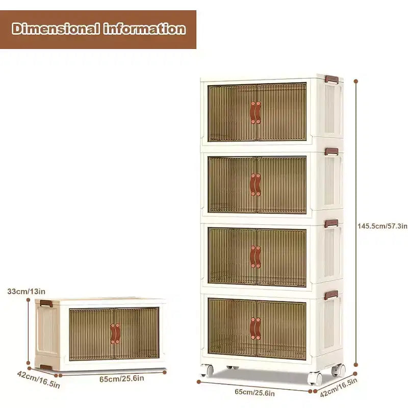 Boîtes de rangement superposables à 4 niveaux, armoire de rangement en plastique de grande capacité, avec porte et roulettes pour le stockage des aliments