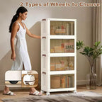 Boîtes de rangement superposables à 4 niveaux, armoire de rangement en plastique de grande capacité, avec porte et roulettes pour le stockage des aliments