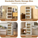 Boîtes de rangement superposables à 4 niveaux, armoire de rangement en plastique de grande capacité, avec porte et roulettes pour le stockage des aliments