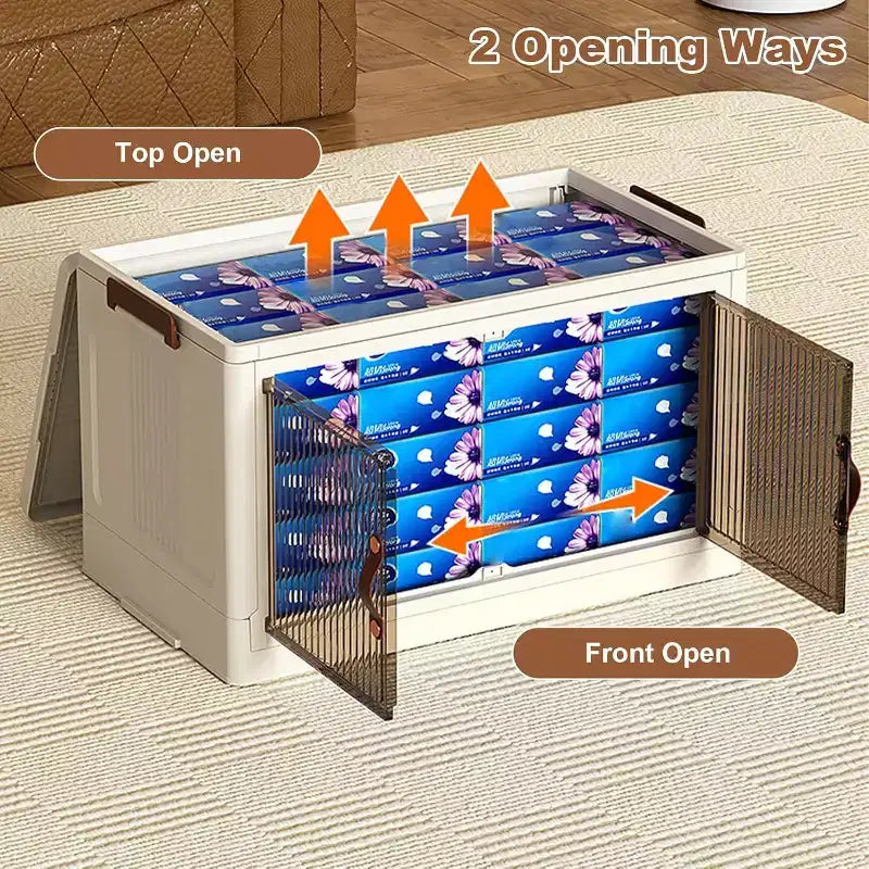 Boîtes de rangement superposables à 4 niveaux, armoire de rangement en plastique de grande capacité, avec porte et roulettes pour le stockage des aliments
