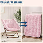 Chaise soucoupe pliante pour adultes, fauteuil de salon confortable avec coussin en fausse fourrure douce, aucun assemblage requis, meuble d'appoint pliant