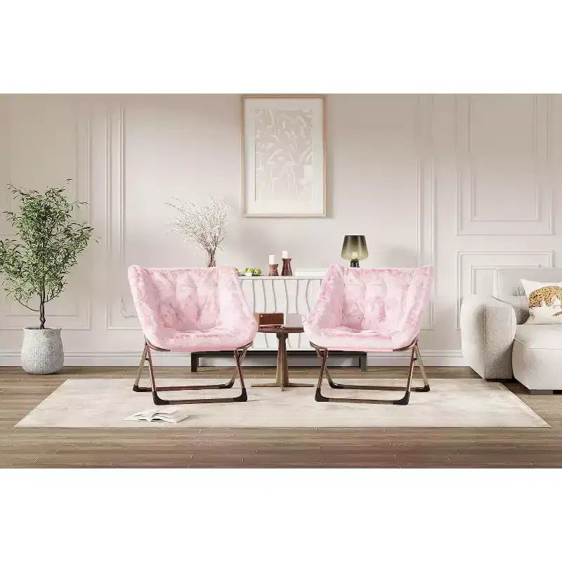 Chaise soucoupe pliante pour adultes, fauteuil de salon confortable avec coussin en fausse fourrure douce, aucun assemblage requis, meuble d'appoint pliant