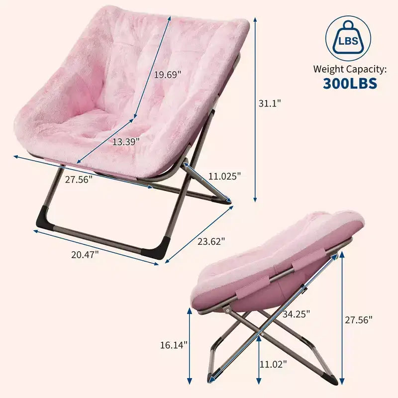 Chaise soucoupe pliante pour adultes, fauteuil de salon confortable avec coussin en fausse fourrure douce, aucun assemblage requis, meuble d'appoint pliant