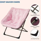 Chaise soucoupe pliante pour adultes, fauteuil de salon confortable avec coussin en fausse fourrure douce, aucun assemblage requis, meuble d'appoint pliant