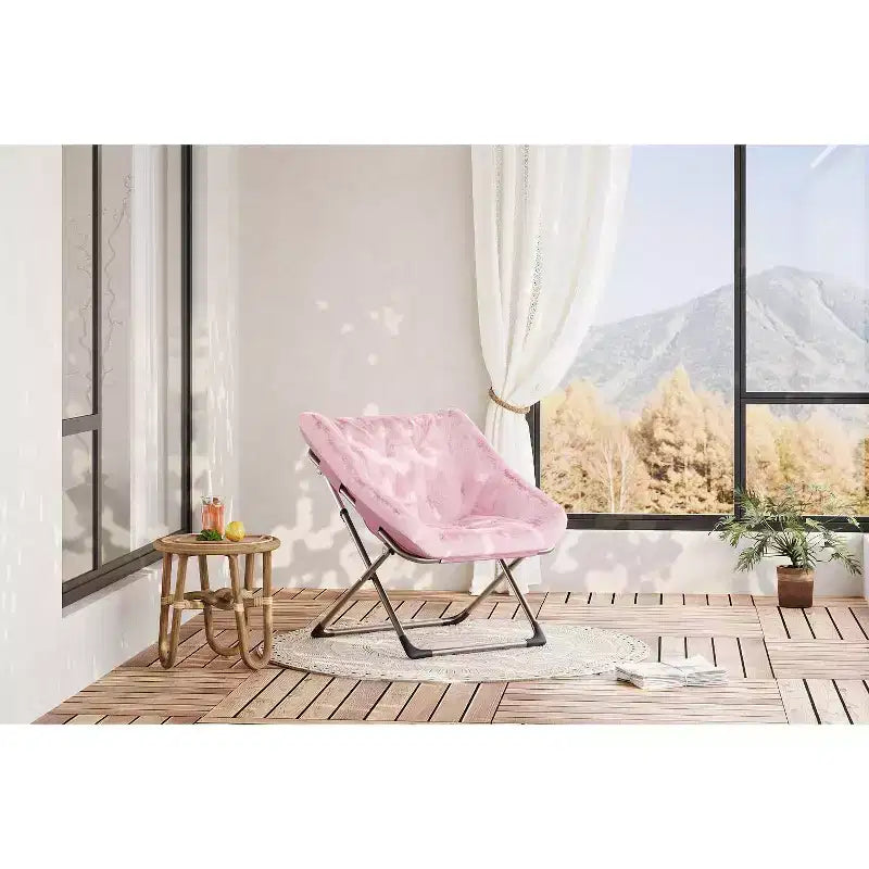 Chaise soucoupe pliante pour adultes, fauteuil de salon confortable avec coussin en fausse fourrure douce, aucun assemblage requis, meuble d'appoint pliant