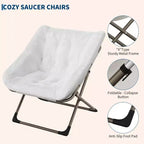 Chaise soucoupe pliante pour adultes, fauteuil de salon confortable avec coussin en fausse fourrure douce, aucun assemblage requis, meuble d'appoint pliant