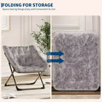Chaise soucoupe pliante pour adultes, fauteuil de salon confortable avec coussin en fausse fourrure douce, aucun assemblage requis, meuble d'appoint pliant