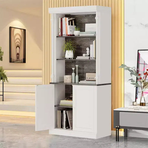 71 Freestanding Kitchen Pantry Cabinet with LED Lighting, Tall Storage Hutch with 2 Doors and Adjustable Shelves, Modern Pantry for Living Room