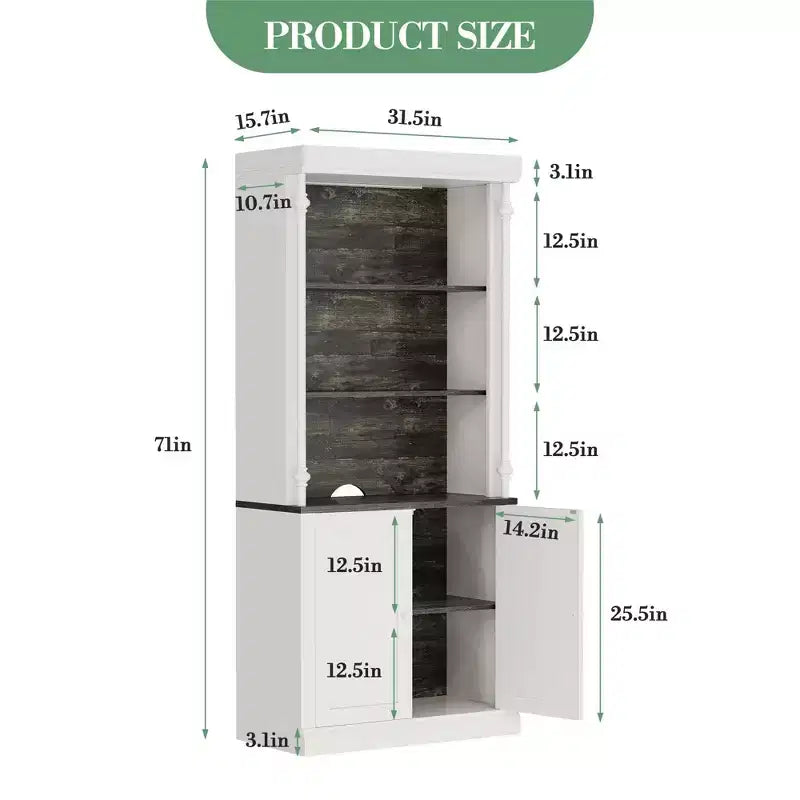 Meuble de rangement de cuisine autoportant de 71 po avec éclairage DEL, huche haute de rangement avec 2 portes et étagères réglables, garde-manger moderne pour salon
