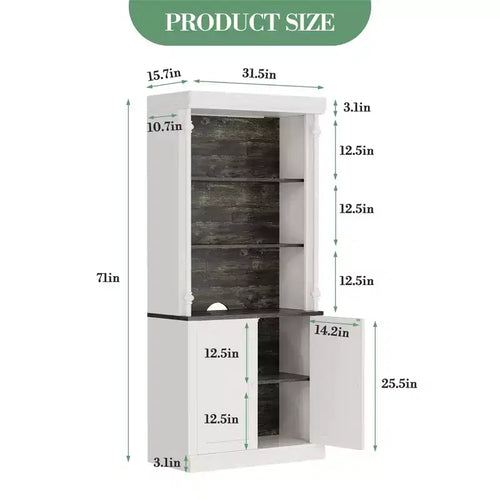 Meuble de rangement de cuisine autoportant de 71 po avec éclairage DEL, huche haute de rangement avec 2 portes et étagères réglables, garde-manger moderne pour salon