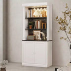 Meuble de rangement de cuisine autoportant de 71 po avec éclairage DEL, huche haute de rangement avec 2 portes et étagères réglables, garde-manger moderne pour salon