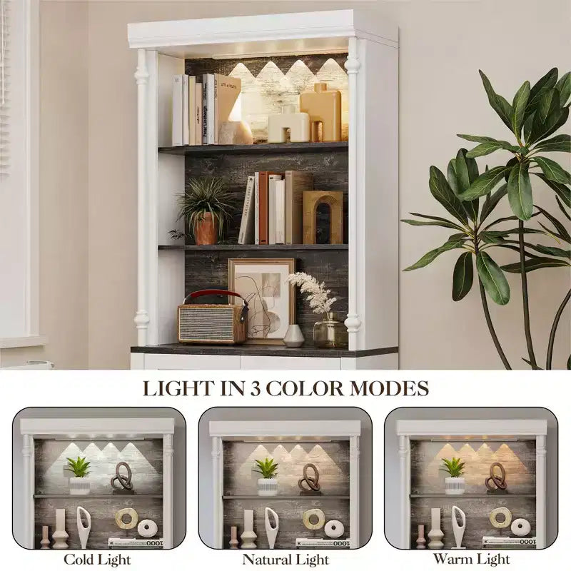 Meuble de rangement de cuisine autoportant de 71 po avec éclairage DEL, huche haute de rangement avec 2 portes et étagères réglables, garde-manger moderne pour salon