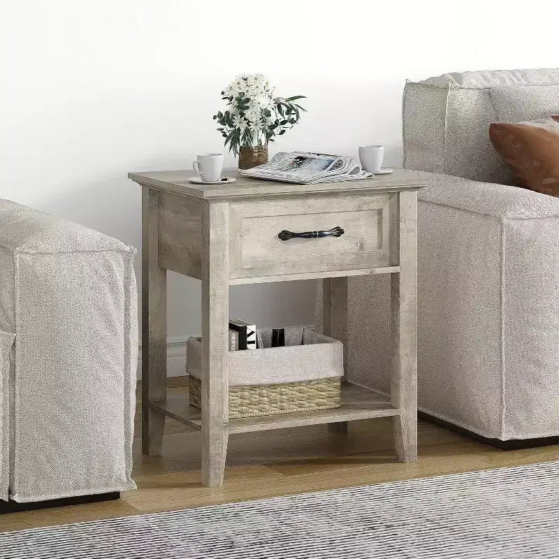 Ensemble de 2 tables de chevet à 2 niveaux GustoWave, table de nuit avec tiroir de rangement, tables d'appoint de chevet modernes pour petits espaces, table d'appoint multifonctionnelle