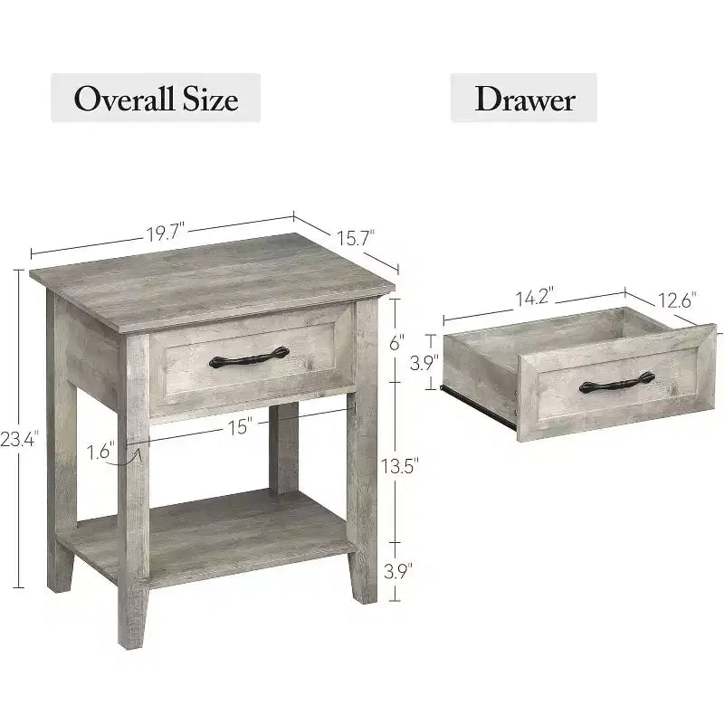 Ensemble de 2 tables de chevet à 2 niveaux GustoWave, table de nuit avec tiroir de rangement, tables d'appoint de chevet modernes pour petits espaces, table d'appoint multifonctionnelle