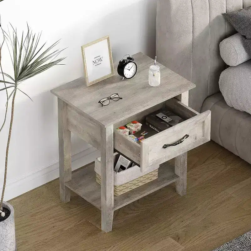 Ensemble de 2 tables de chevet à 2 niveaux GustoWave, table de nuit avec tiroir de rangement, tables d'appoint de chevet modernes pour petits espaces, table d'appoint multifonctionnelle