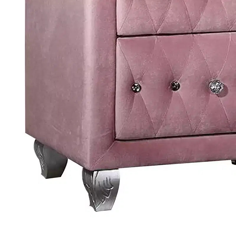 Table de chevet Royal Hampton 26 pouces, 2 tiroirs, pieds cabriolets, bois, revêtement rose