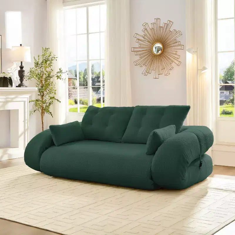 Canapé convertible, canapé pliant multifonctionnel de 199,9 cm, tissu Teddy, 4 oreillers et accoudoirs, mobilier de salon moderne pour le salon.