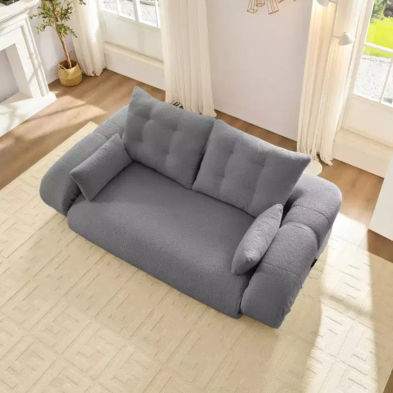 Canapé convertible, canapé pliant multifonctionnel de 199,9 cm, tissu Teddy, 4 oreillers et accoudoirs, mobilier de salon moderne pour le salon.