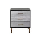 Royal Hampton 19 Inch Glamorous Style Nightstand, 3 Drawers, Black, Silver, Gold