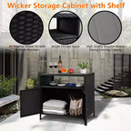 Armoire de rangement en résine tressée, organisateur polyvalent intérieur/extérieur avec plateau spacieux et étagère, idéal pour le patio, le jardin, le bord de piscine ou la cuisine