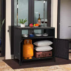Armoire de rangement en résine tressée, organisateur polyvalent intérieur/extérieur avec plateau spacieux et étagère, idéal pour le patio, le jardin, le bord de piscine ou la cuisine