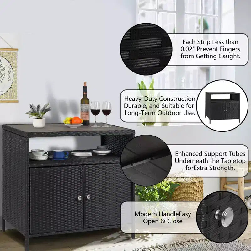 Armoire de rangement en résine tressée, organisateur polyvalent intérieur/extérieur avec plateau spacieux et étagère, idéal pour le patio, le jardin, le bord de piscine ou la cuisine