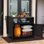 Armoire de rangement en résine tressée, organisateur polyvalent intérieur/extérieur avec plateau spacieux et étagère, idéal pour le patio, le jardin, le bord de piscine ou la cuisine